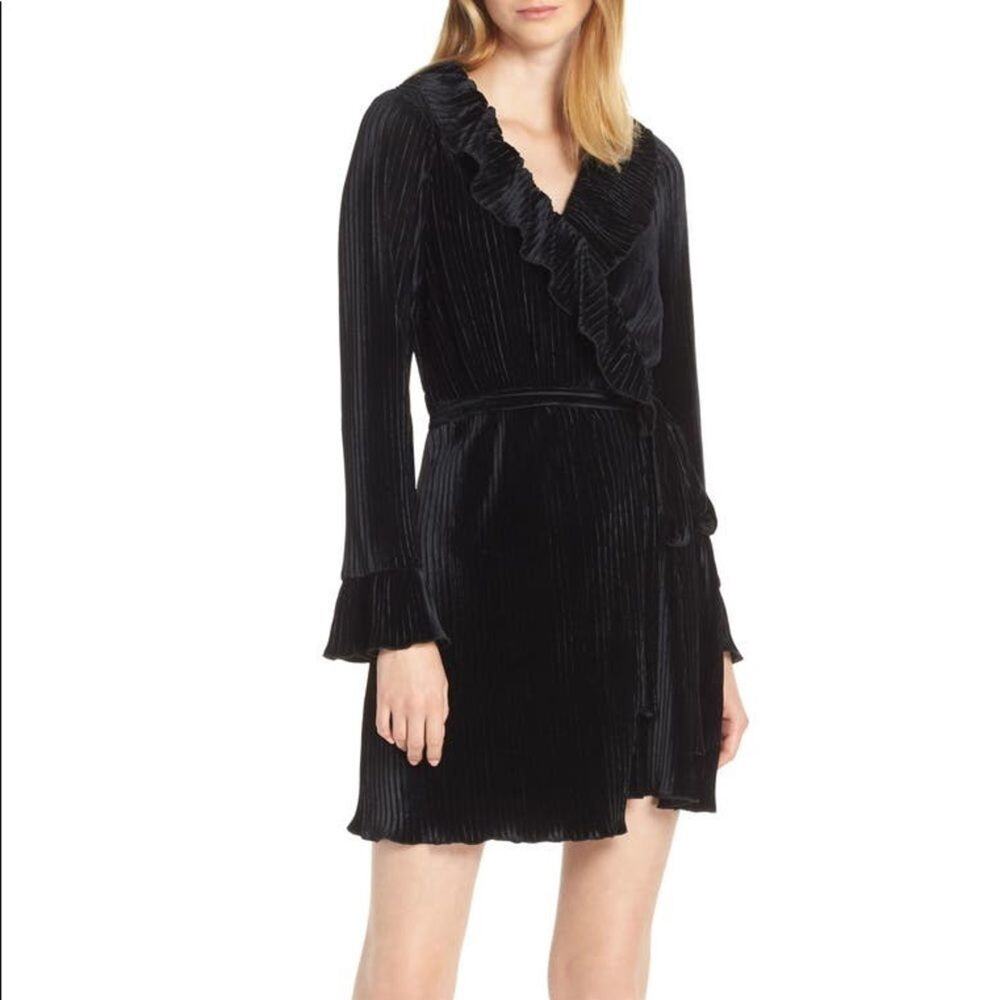 Charles Henry Black Velvet Pleat Wrap Dress Size Small NEW